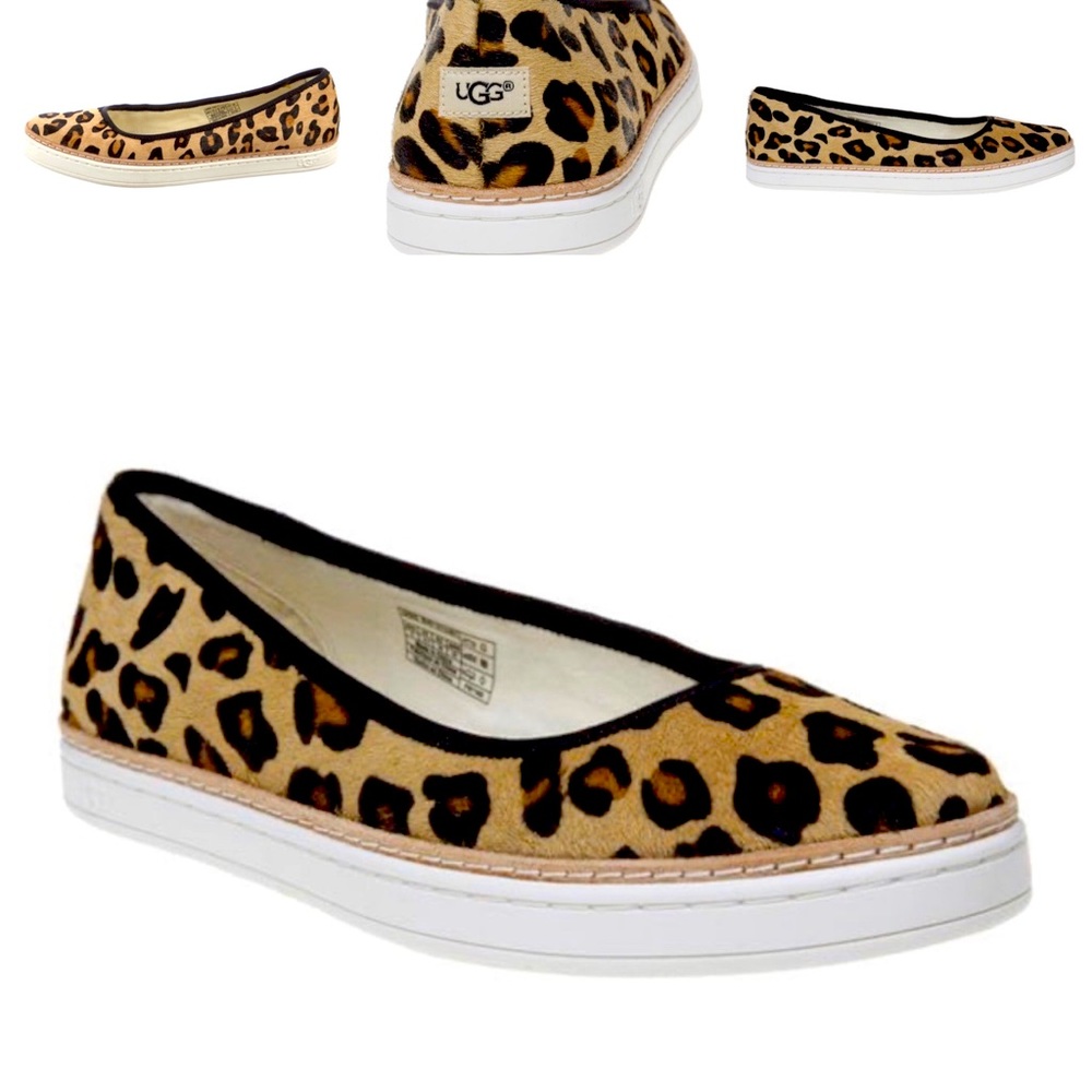 New, UGG Kammi Calf Hair, Leopard Print Slip-On Ballet Flats Size US 8